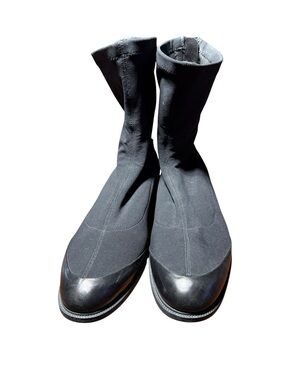 Salvatore Ferragamo Black Stretch Sock Boot 10.5 Patent Cap Toe Zip Luxury